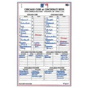 Cubs at Reds 4 11 2010 Game Used Lineup Card (LH707712)   Other Game 