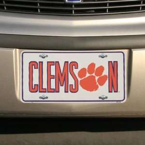  NCAA Clemson Tigers White Metal License Plate: Sports 