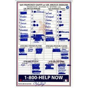  Giants vs. Dodgers 9 07 2005 Game Used Lineup Card 