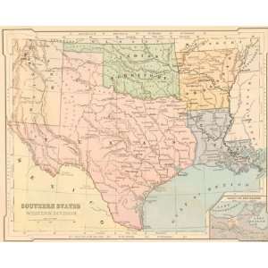   1884 Antique Map of the Southern US Western Division  : Home & Kitchen