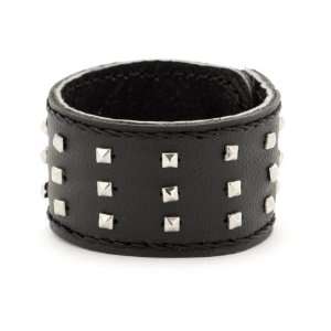  Black leather goth rock stud silver bracelet wristband by 