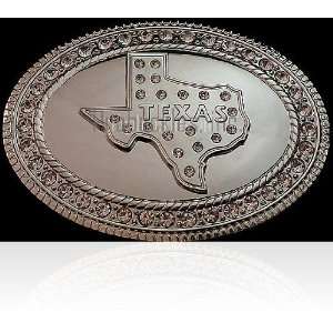  Texas Map in Mirror Plate with Nickle Rhinestone Belt 