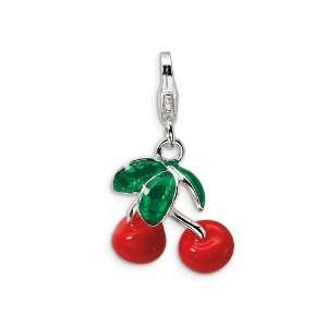  Amore LaVita(tm) Sterling Silver 3 D Enameled Red Cherries 