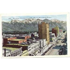  1940s Vintage Postcard Main Street with Wasatch Mountain 