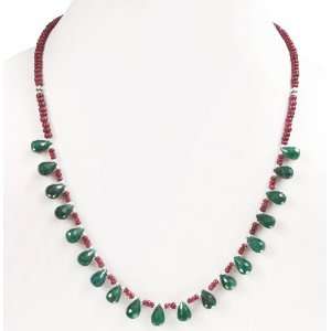 Good Looking Single Row Natural Emerald & Ruby Drops Beaded Necklace
