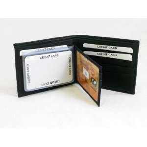   Black Leather Wallet Bi fold Multi window Pass Case: Office Products