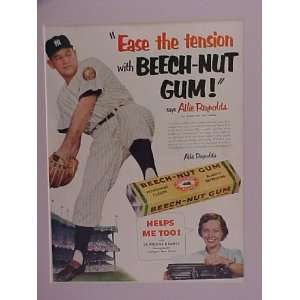 Allie Reynolds New York Yankees 1952 Beech Nut Gum Advertisement 