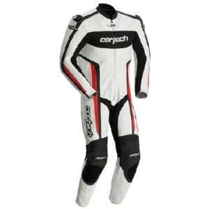   Mens 1 Piece Leather Street Racing Race Suit   White/Red / 2X Large