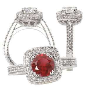 18k Chatham lab grown 6.5mm round ruby engagement ring with square 