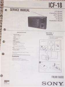 Original Sony ICF 18 FM/AM Radio Service Manual  