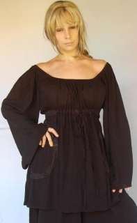  BLACK/TOP BLOUSE PEASANT EMPIRE POCKETS MADE 2 ORDER 2X 3X 4X  