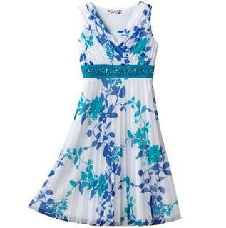 NWT Girls Speechless Floral Aqua & White Pleated Dress Size 12  