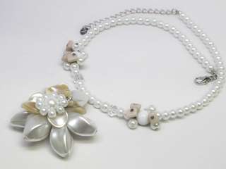 Clear Simulated Pearl Shell Flower Necklace Set s0317  