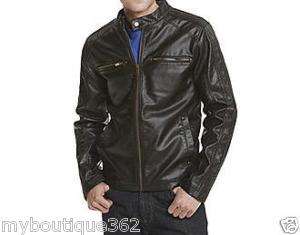 NEW WITH TAG GUESS MENS MOTORCYCLE FAUX BROWN LEATHER JACKET LARGE 