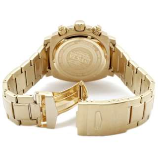   Mens Watch Chronograph Gold Dial 18k Gold Plated Stainless Steel 0619