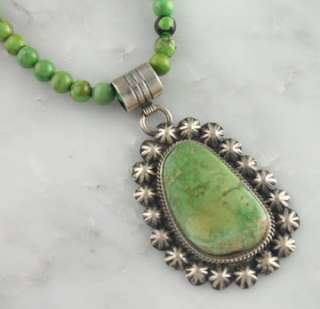 Navajo Sterling Silver Green Turquoise Necklace Native American 