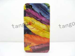New Colorful feather hard case cover for Apple iphone 4 4S  