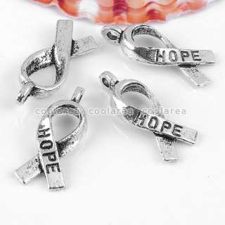 35x Tibetan Silver Tone Carved Hope Ribbon Charms Beads Pendant 