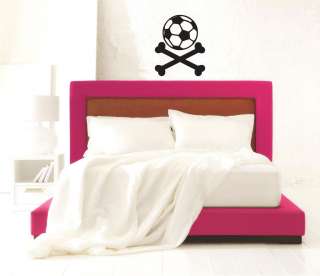 Soccer Ball and Cross Bones Black Wall Decal Great Gift  