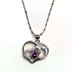  Sparkling Circles in Silver Heart Pendant with Violet 