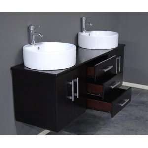  59 inch Double Sink Wall Mounted Wood Bathroom Vanity Set 