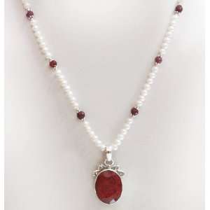  Amazing Natural Single Row Ruby & Pearl Beaded Necklace 