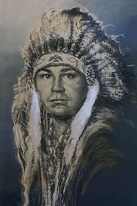 BIG Native American Indian Chief Western Art Acrylic Painting Signed 