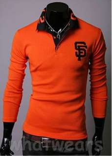 New Mens Casual SF Embroidery Polo T Shirt 2 Colors Sweatshirt Orange 