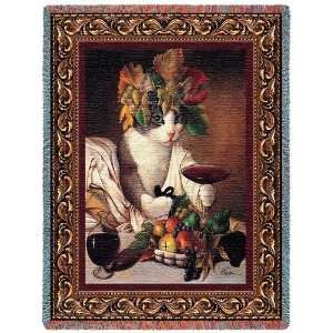  Bacchus Cat Tapestry Throw Blanket by Melinda Cooper