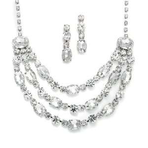  Three Row Oval Bling Necklace Set: Jewelry