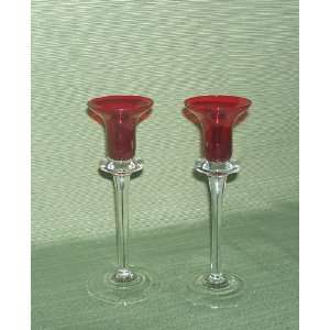  2 Tall Glass Candle Stick Holders Red: Everything Else