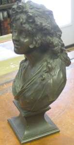 Antique French Bronze Bust of Girl signed CLODION 1880s  