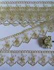 Metallic Gold Embroidered Flower Trims Lace 2 Yards (T266)