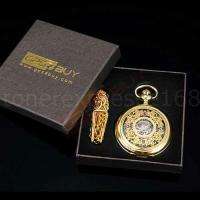 Gold Skeleton Necklace Pendant Pocket Watch Nice Gift  