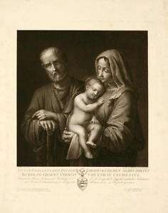 RELIGIOUS ANTIQUE PRINT, HOLY FAMILY,Sasseferrato,1835  