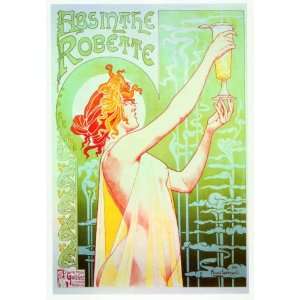 ABSINTHE ROBETTE GIRL HOLDING GLASS DRINK FRANCE FRENCH VINTAGE POSTER 