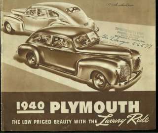 VINTAGE 1940 PLYMOUTH CAR BROCHURE  