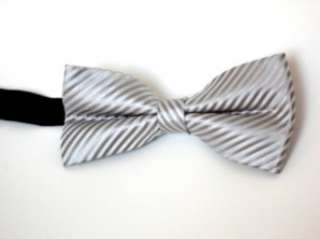  Clip on bow tie, mens bow tie (silver and white stripe 