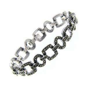    Sterling Silver Marcasite Geometric Links Bracelet: Jewelry