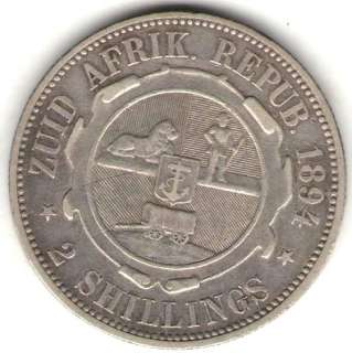 SOUTH AFRICA COIN 2 SHILLINGS 1894 KM 6 XF  