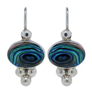   Sterling Silver Abalone Inlay Oval Drop Earrings with Beads: Jewelry