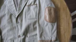 Men Orvis Khaki Hunting/ Fishing Jacket Coat Leather Patches/ Trim 