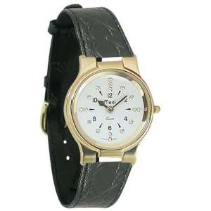  Mens President Gold Quartz Braille Watch with Leather Band 