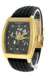 NEW Stuhrling Millennia Automatic Skeleton 23K Gold Plated Case Black 