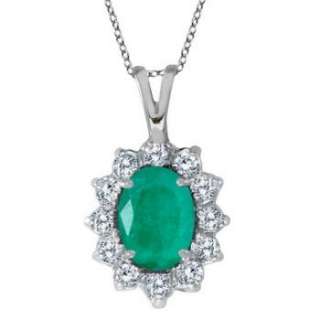 50ct Emerald & Diamond Lady Di Pendant 14k White Gold  