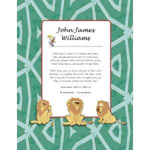  Framed Birth Announcement with Lions 