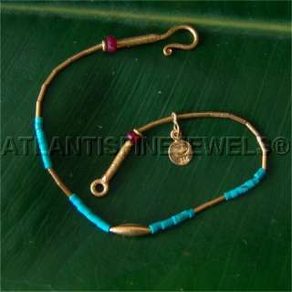 24K SOLID PURE GOLD TURQUOISE BRACELET WITH RUBY (22K)  