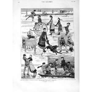  1882 ICE SKATING WINTER SPORT CANADA DOG BOAT PRINT: Home 