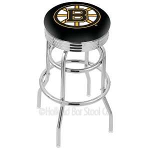Boston Bruins Logo Chrome Double Ring Swivel Bar Stool with Ribbed 
