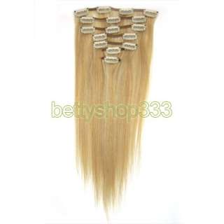 7Pcs Remy Clip On Straight Asian Human Hair Extensions in 24 Color of 